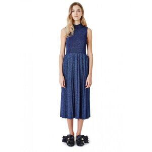 Carven Navy Blue Metallic Silver Sweater Dress
